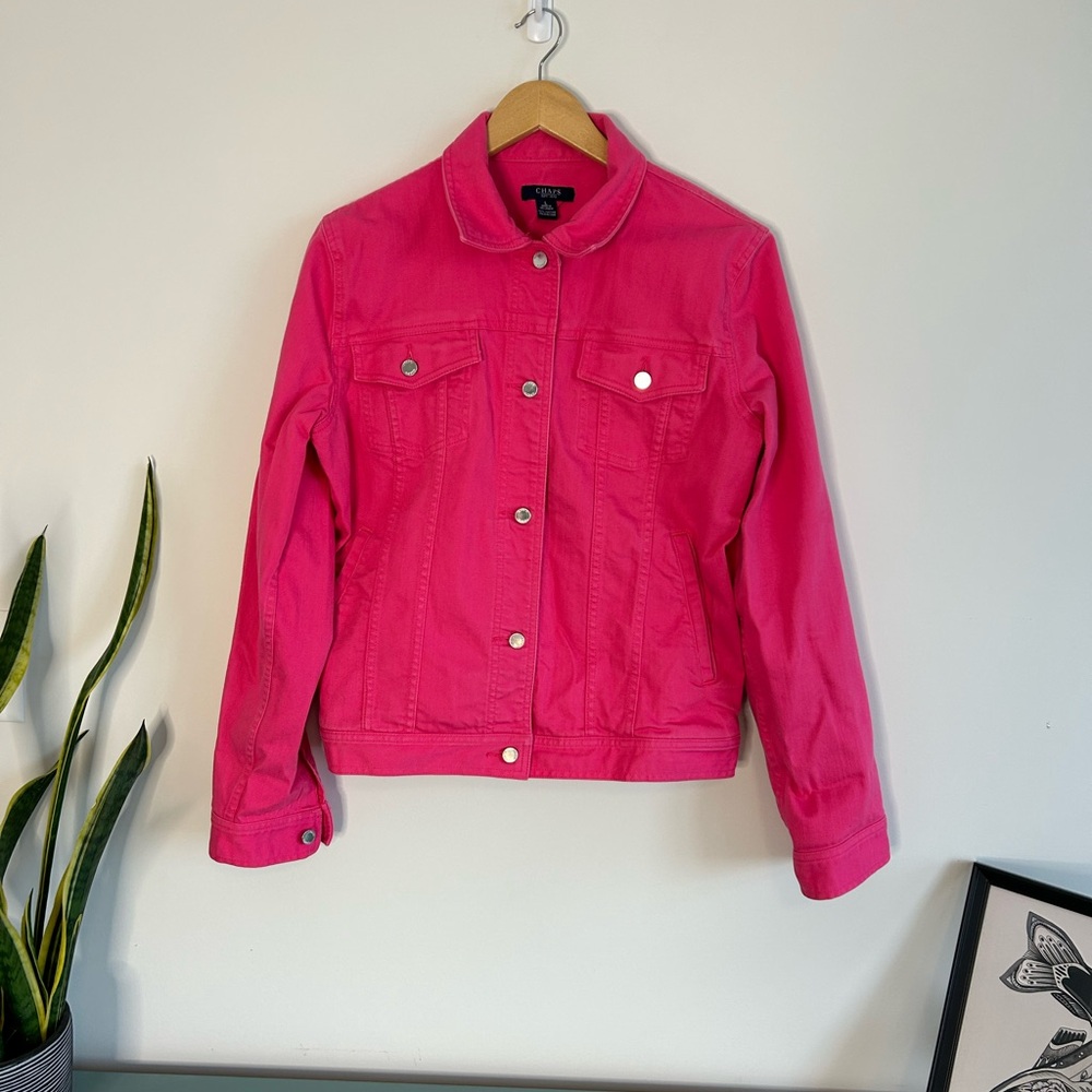 Chaps Pink Denim Jacket, Size Large in EUC
